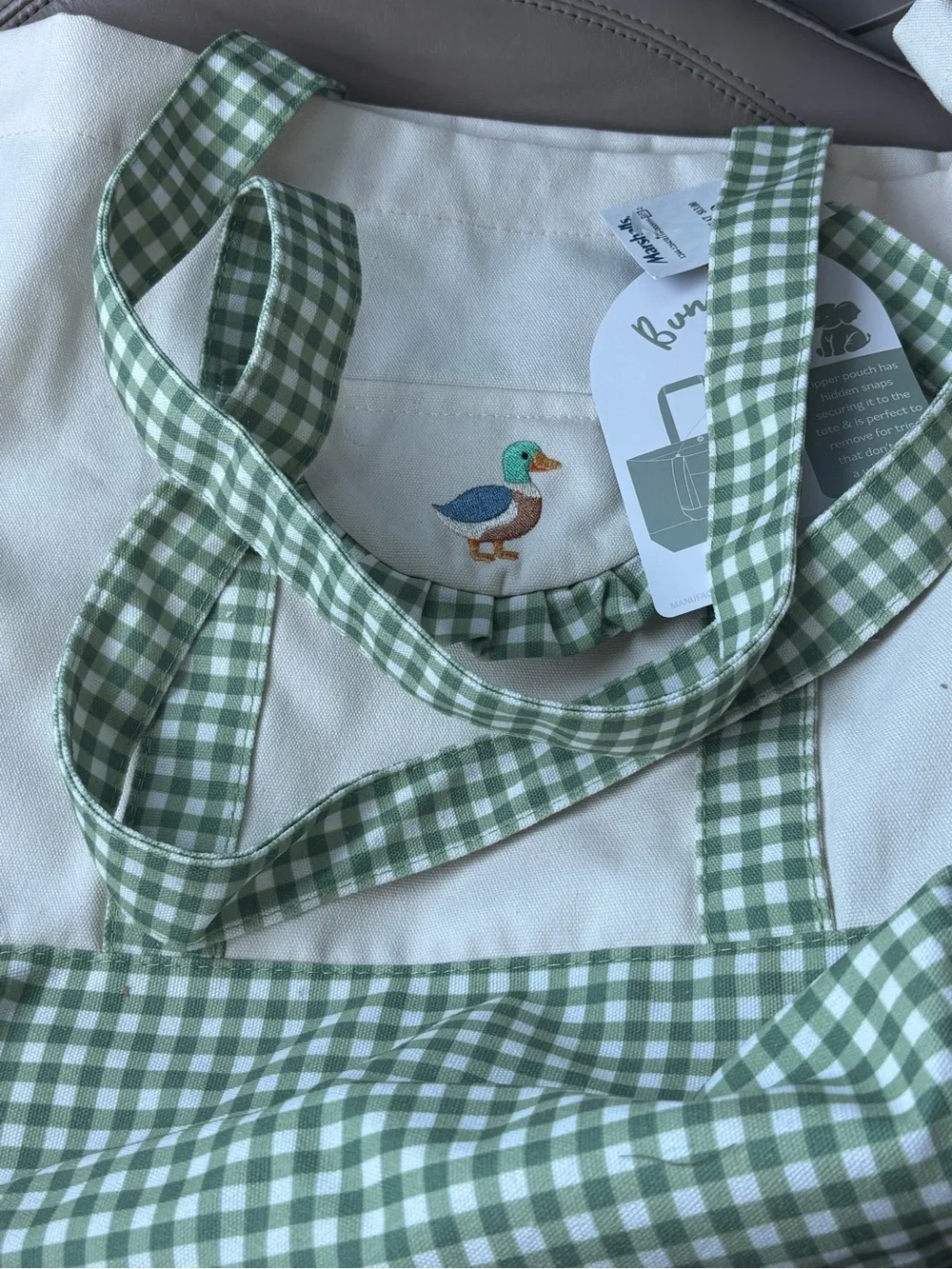 Tote Bag with Duck Embroidery - Green